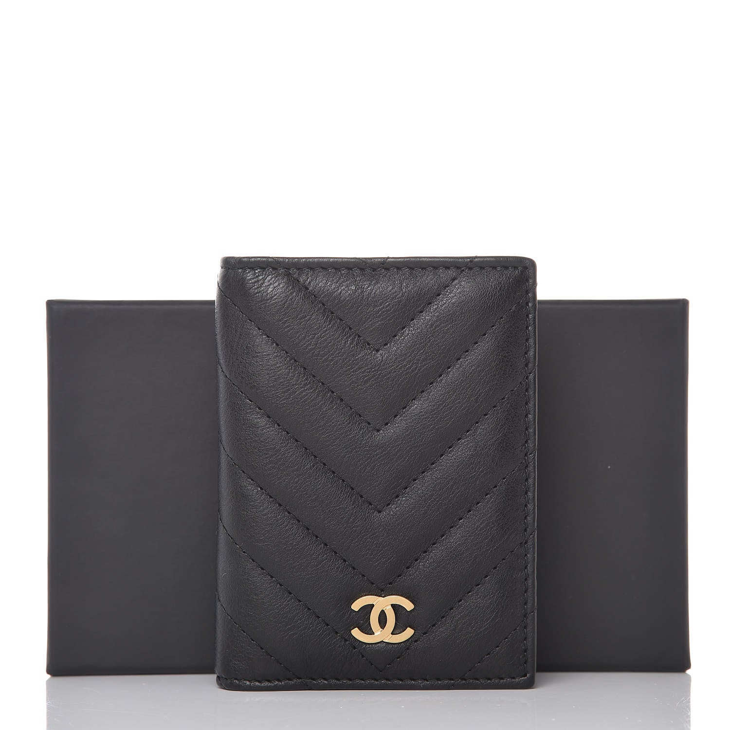 Chanel Sheepskin Chevron Card Holder Wallet Black 10 of 10