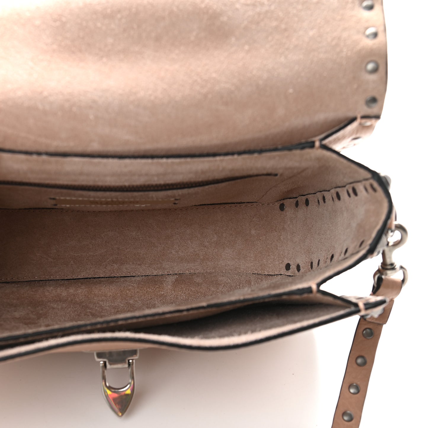 Pebbled Calfskin Medium Rockstud Rolling Flap Saddle Bag Soft Noisette