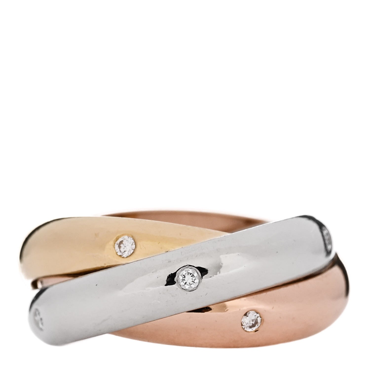 Cartier 18K Pink Yellow White Gold Diamond Medium Trinity Ring 49 5 3 of 5