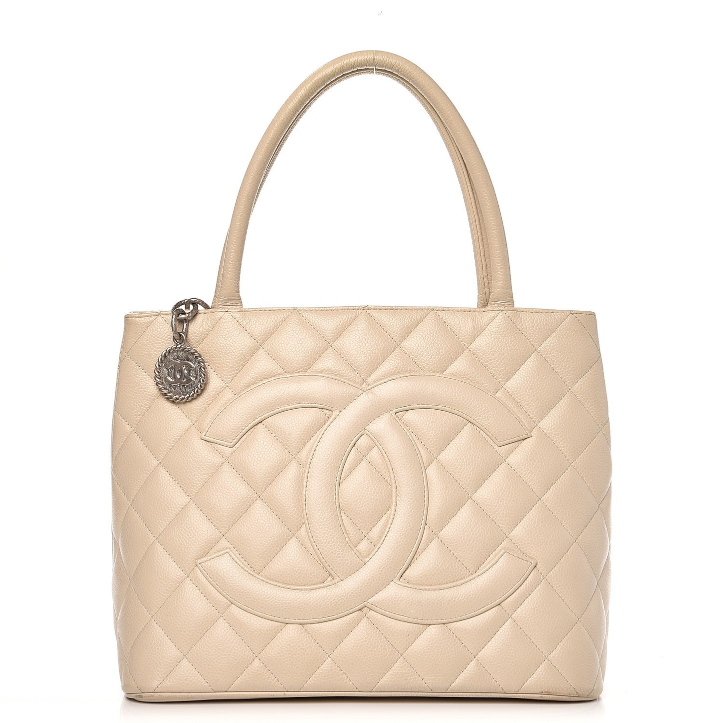 Caviar Quilted Medallion Tote Light Beige