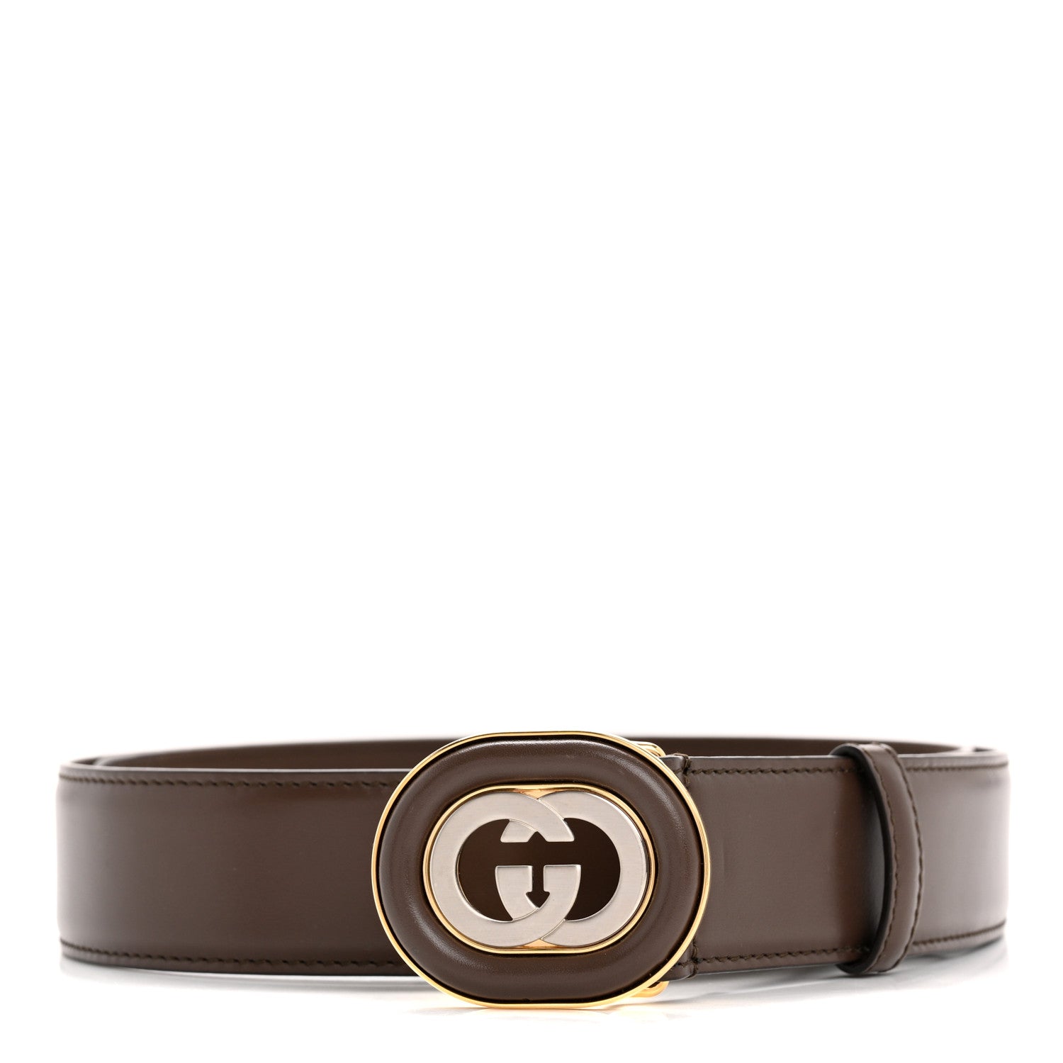 Gucci Smelit Calfskin Mens Interlocking G 35mm Belt 90 36 New Acero 1 of 5