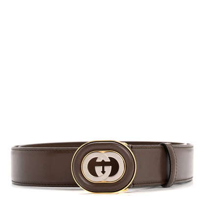 Gucci Smelit Calfskin Mens Interlocking G 35mm Belt 90 36 New Acero 1 of 5