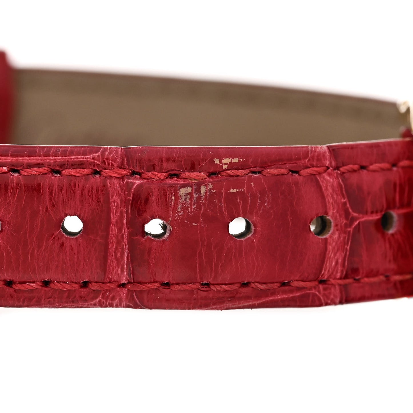 18K Yellow Gold Alligator 19mm Tank Americaine Quartz Watch Red