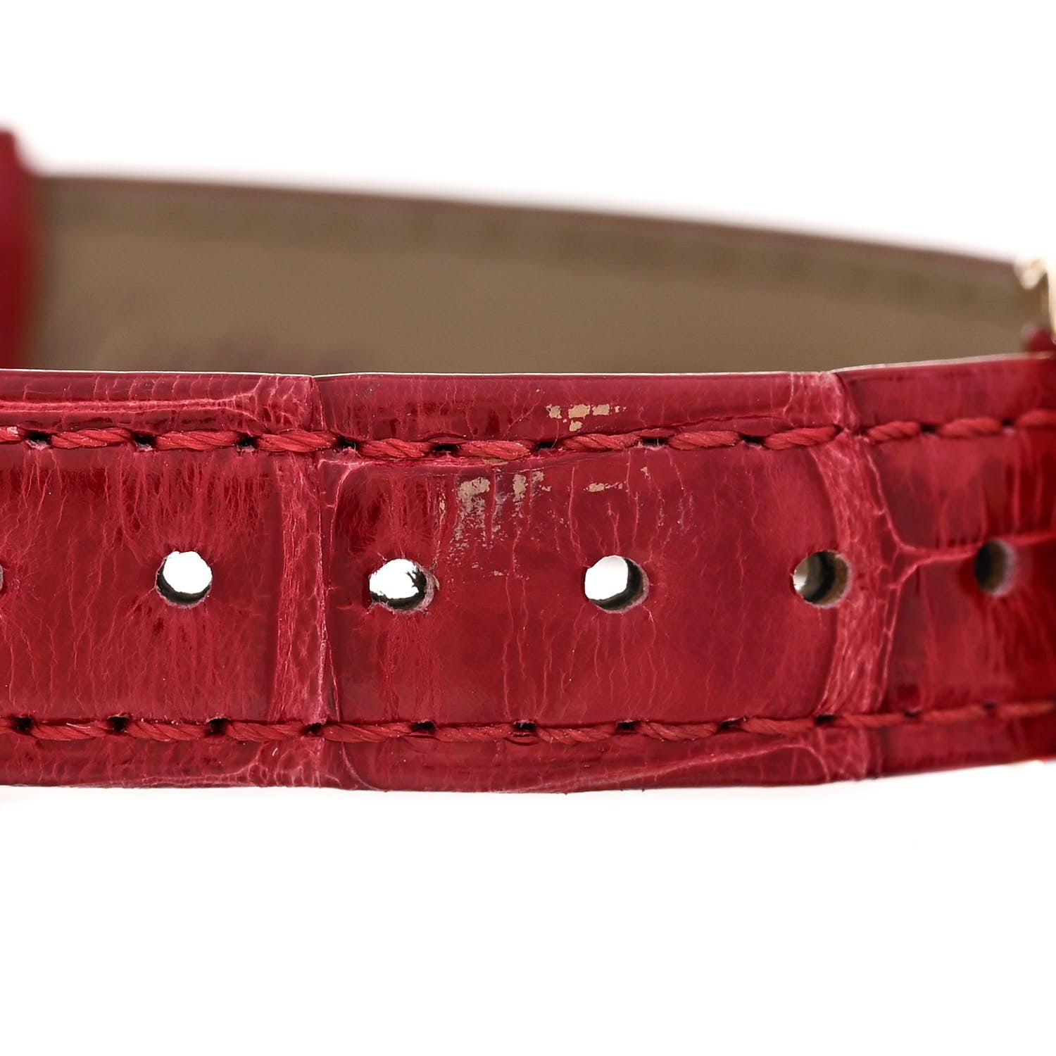 Cartier 18K Yellow Gold Alligator 19mm Tank Americaine Quartz Watch Red 5 of 6