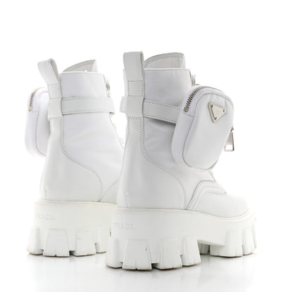 Prada Spazzolato Rois Re-Nylon Metal Triangle Logo Monolith Pouch Pocket 55mm Boots 37 White 4 of 11