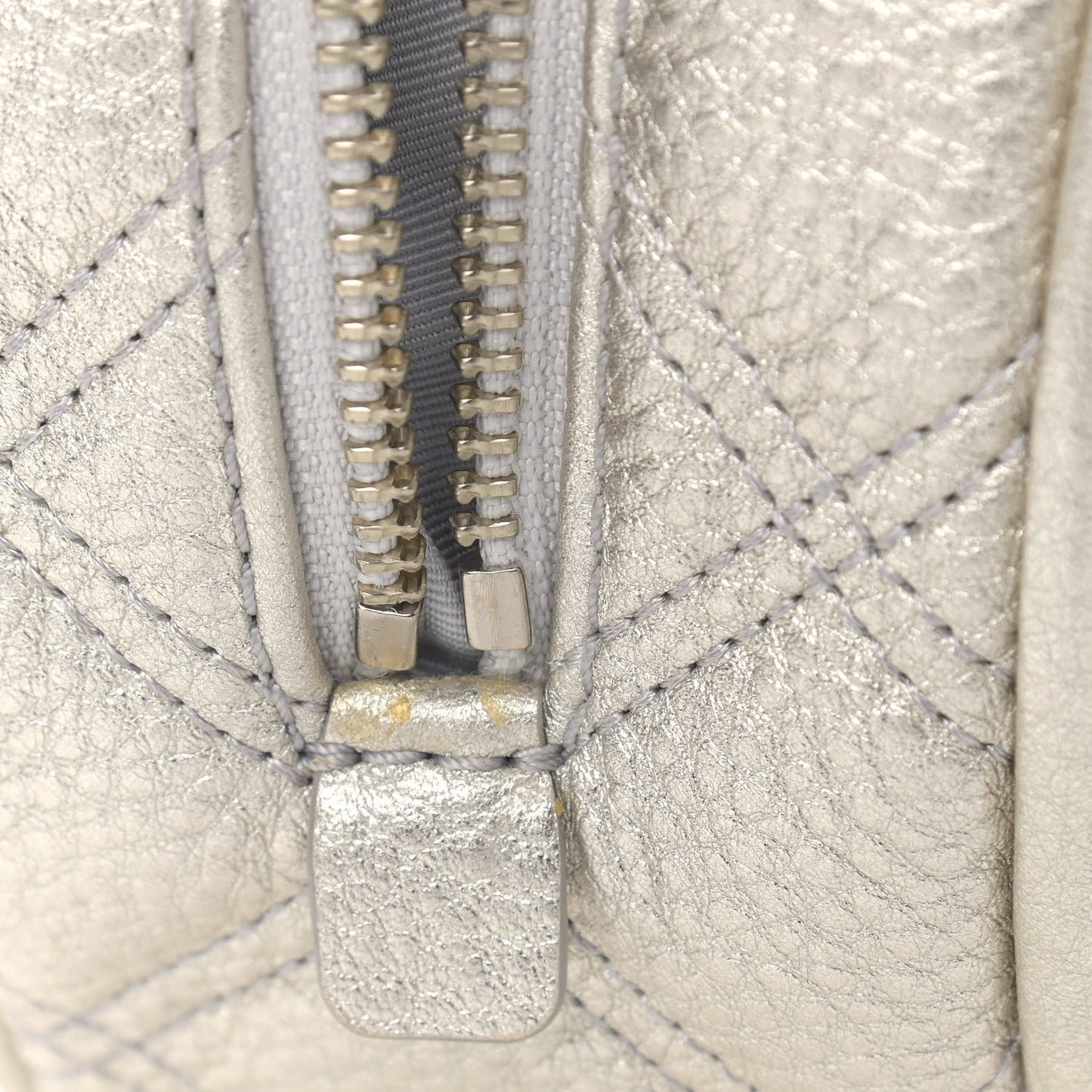 Metallic Grained Calfskin Quilted The Status Round Crossbody Platinum