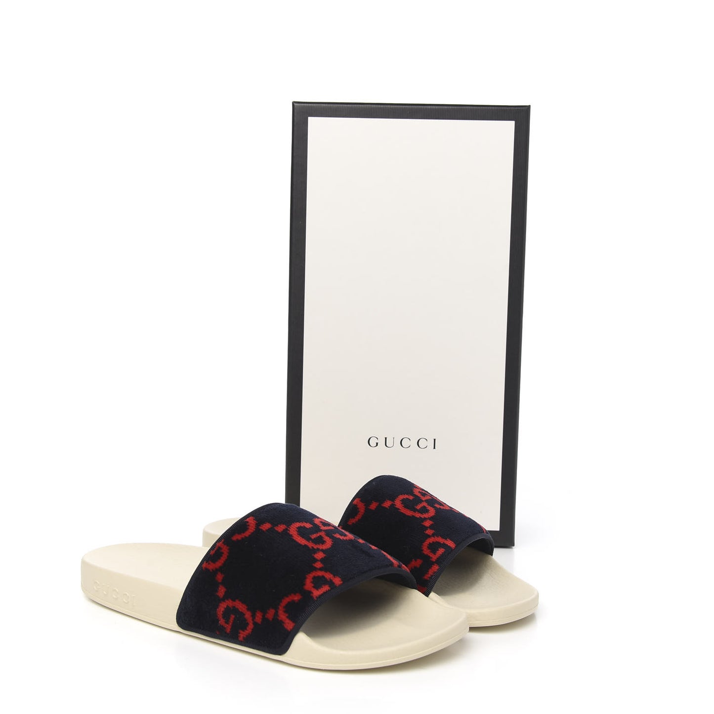 Velvet GG Monogram Slide Sandals 38 Blue Red
