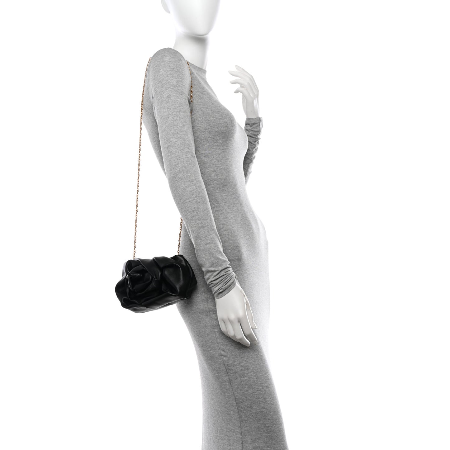 Smooth Calfskin Rose Clutch Black