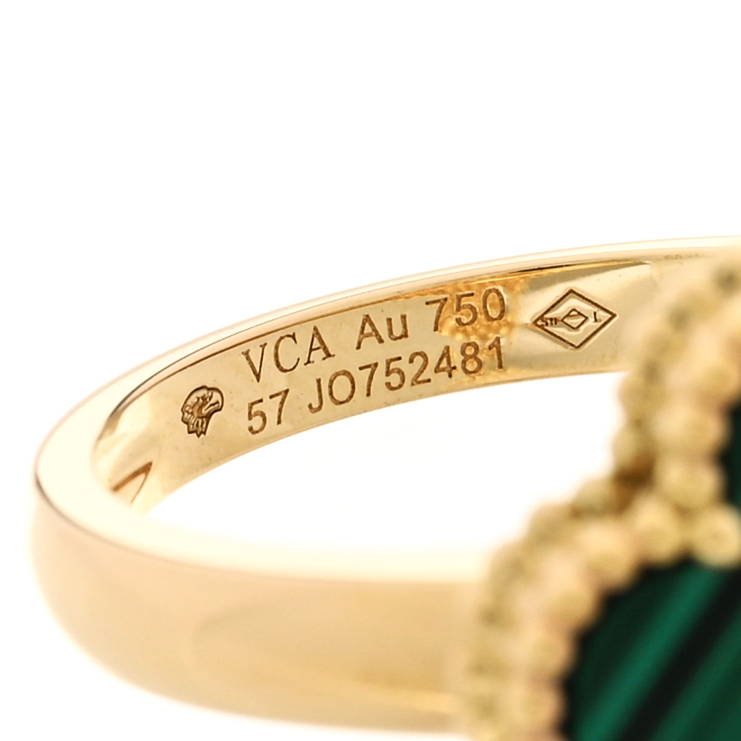 18K Yellow Gold Diamond Malachite Vintage Alhambra Ring 57 8