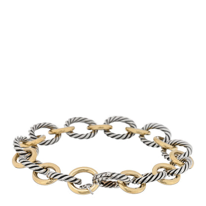 David Yurman Sterling Silver 18K Yellow Gold 12mm Large Oval Link Bracelet 2 of 4