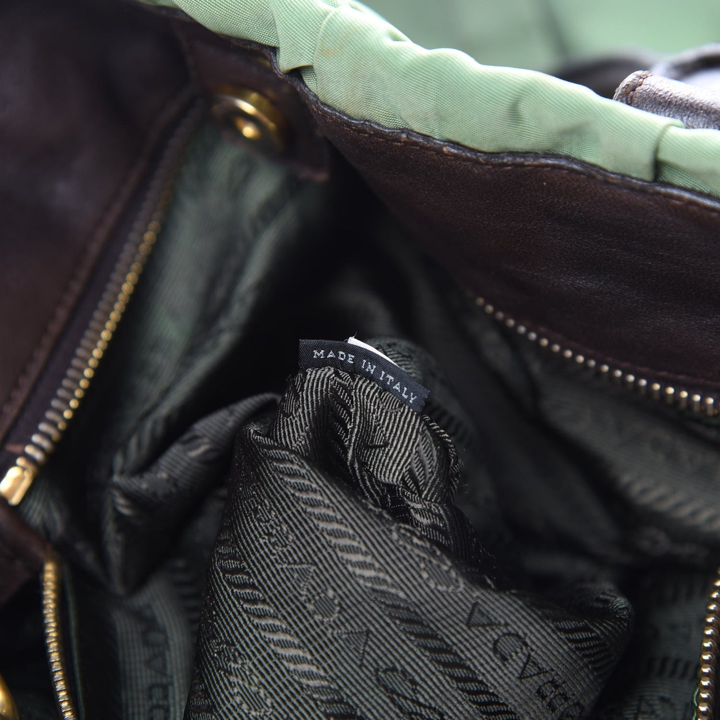 Tessuto Nylon Gaufre Tote Green Brown