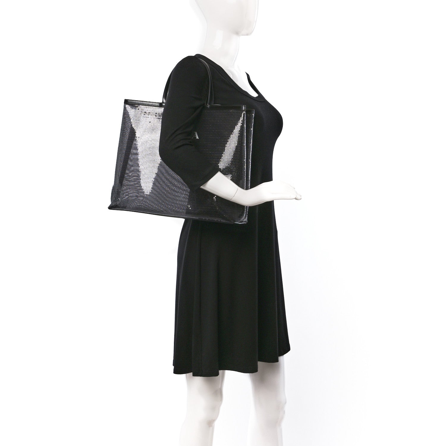 Prada Mesh Sequin Spazzolato Logo Tote Black 2 of 9