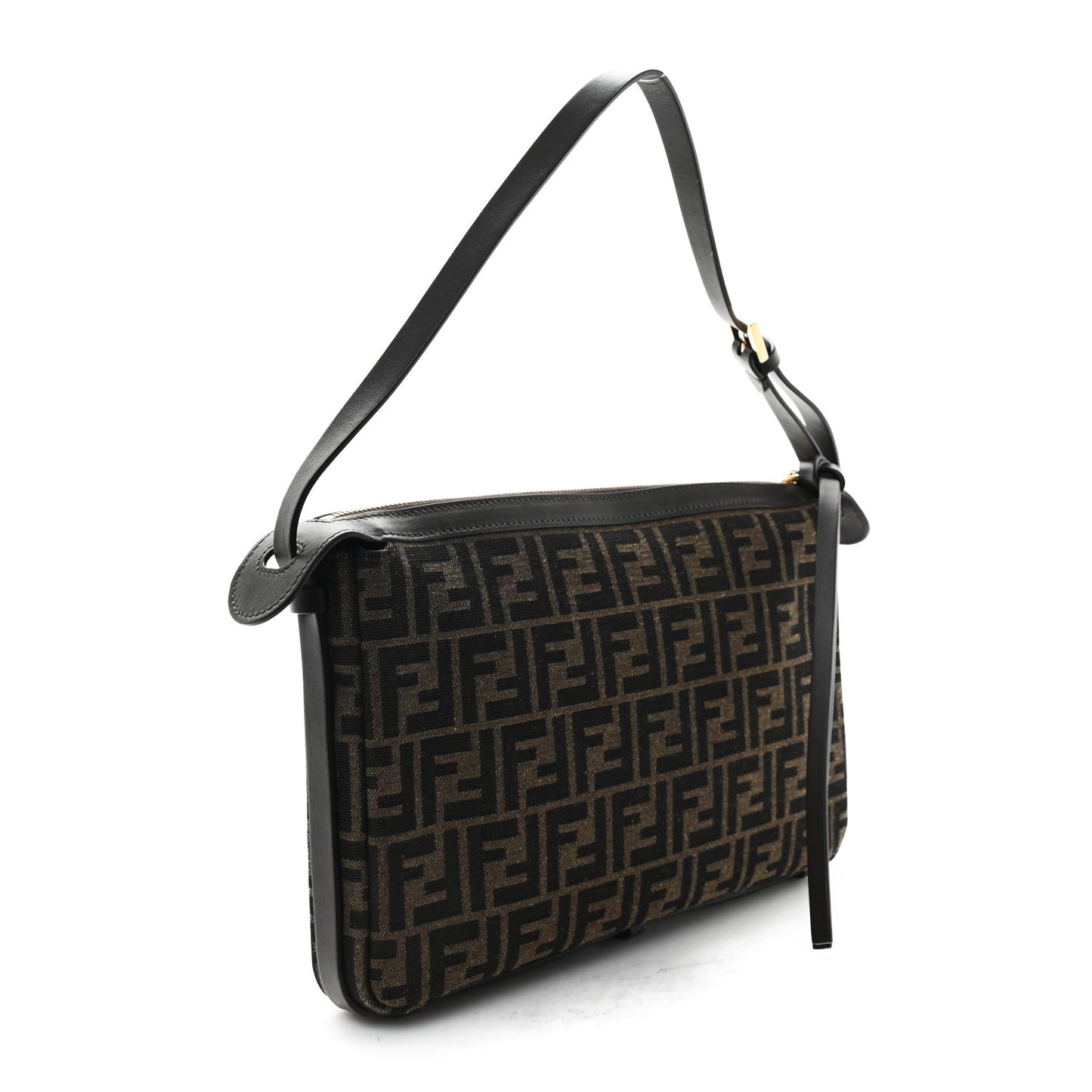 Fabric Jacquard Vitello Grace FF 1974 Medium Simply Fendi Shoulder Bag Tobacco Moro Ebano