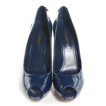 Louis Vuitton Patent Leather Oh Really Peep Toe Pumps 39 Blue 2 of 7