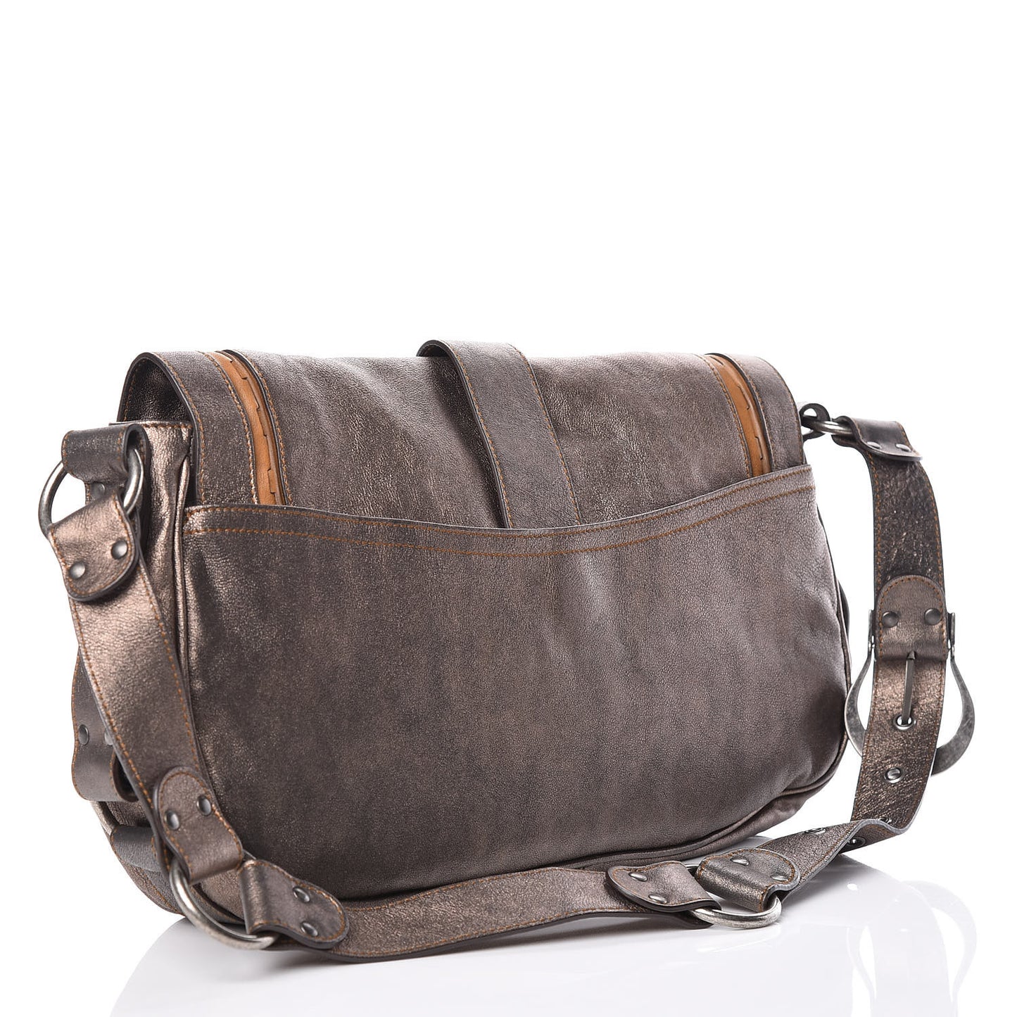 Metallic Calfskin Medium Gaucho Double Saddle Bag Bronze