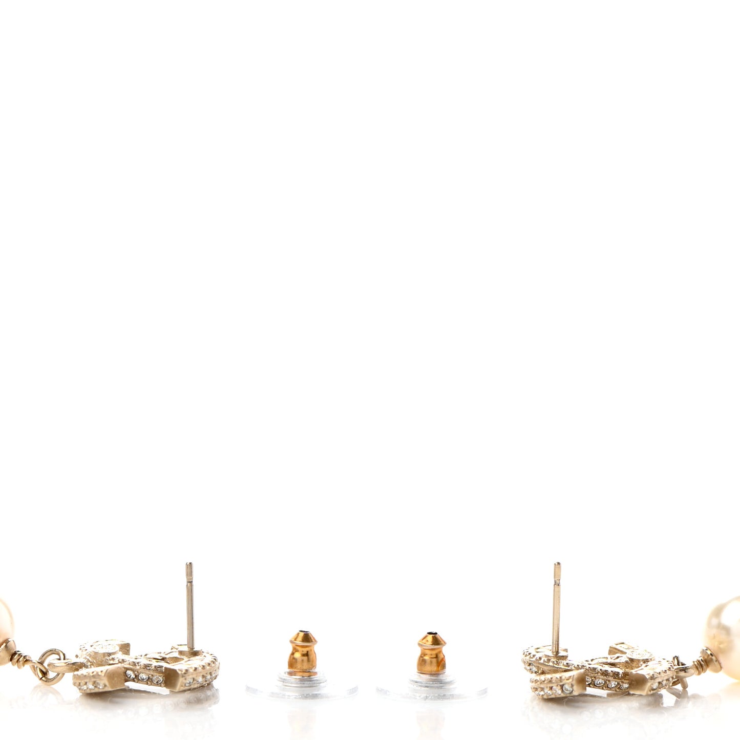 Crystal Pearl CC Drop Earrings Gold