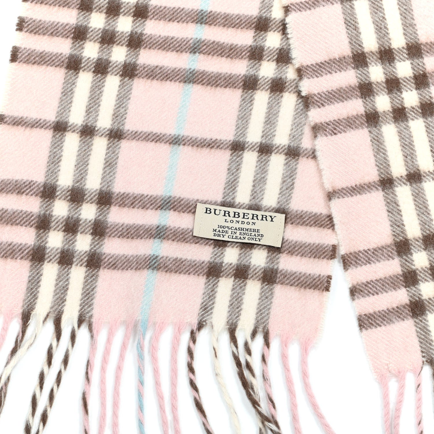 Burberry Cashmere Vintage Check Fringe Scarf Pink 3 of 4
