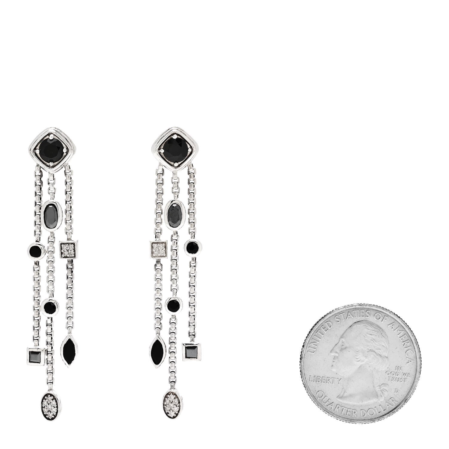 David Yurman Sterling Silver Diamond Black Onyx Hematine Confetti 3 Row Tassel Earrings 2 of 4
