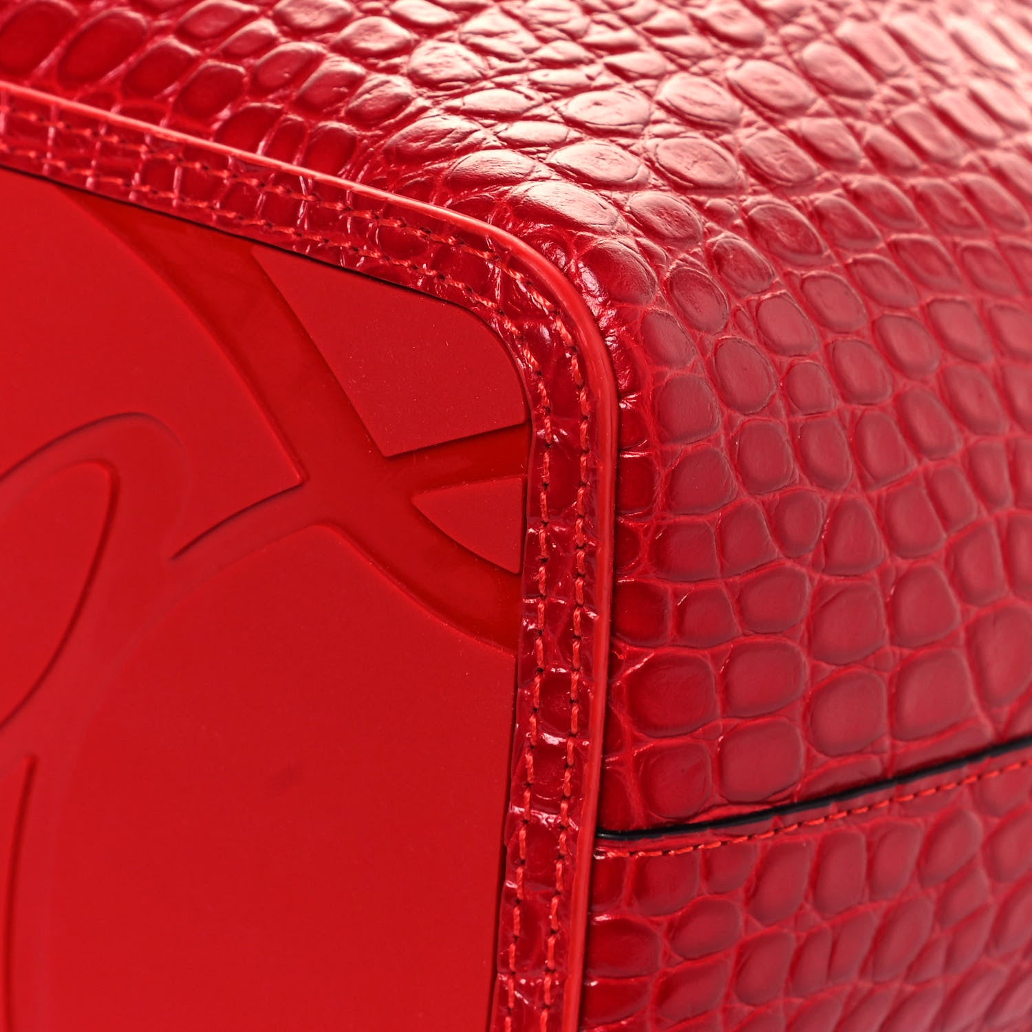 Christian Louboutin Crocodile Embossed Calfskin Spiked Small Cabarock Shopper Tote Red 8 of 12