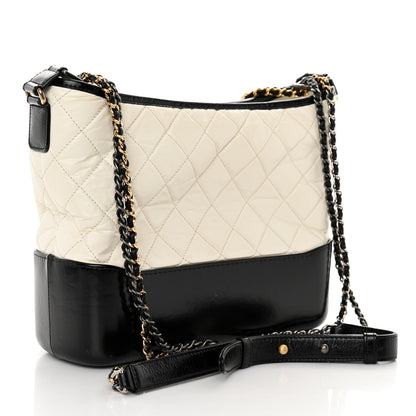 Chanel Aged Calfskin Quilted Medium Gabrielle Hobo Black White 3 of 11