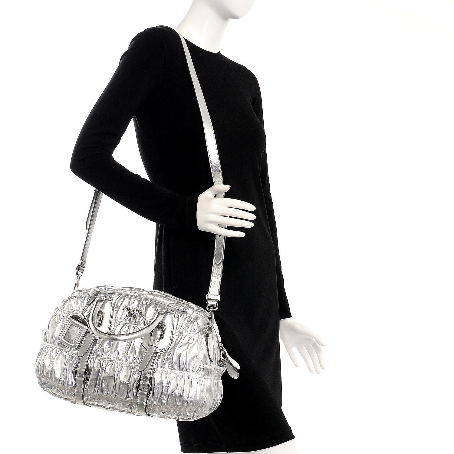 Prada Nappa Gaufre Bowler Argento 2 of 12