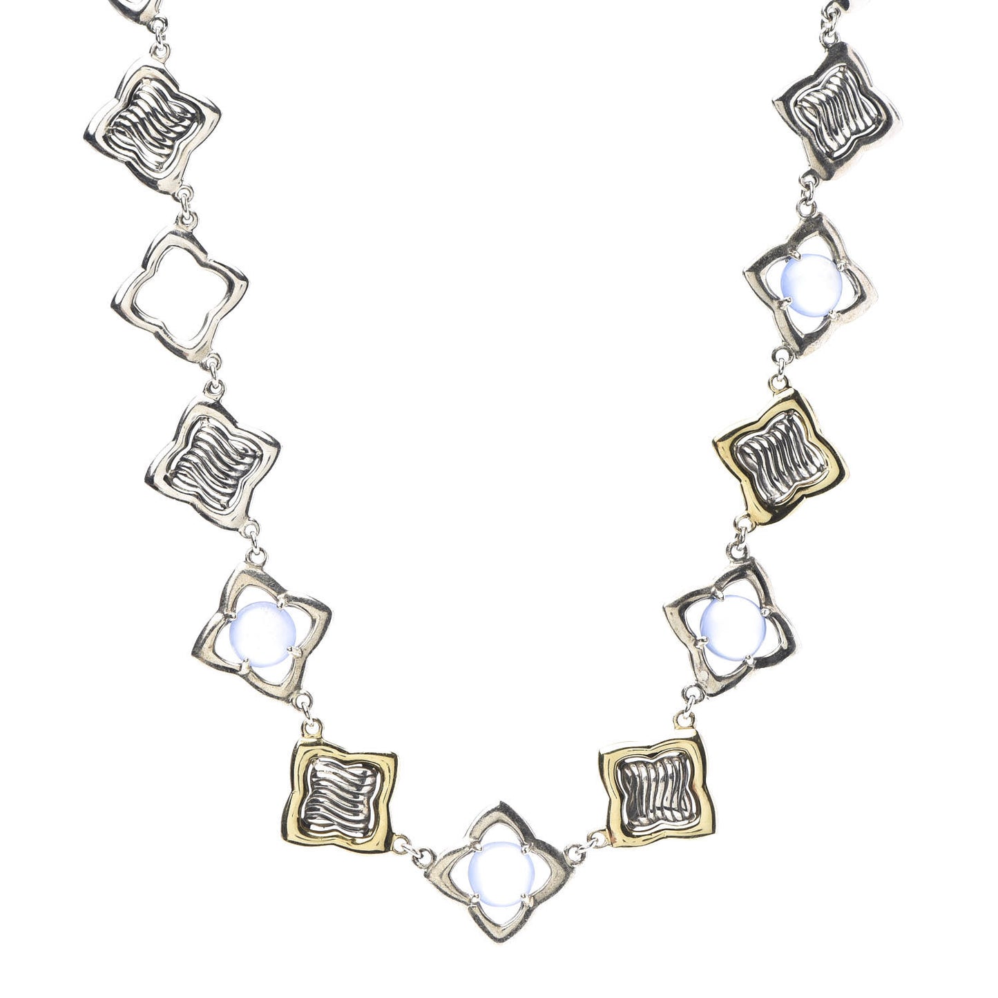 Sterling Silver 18K Yellow Gold Chalcedony Quatrefoil Link Necklace