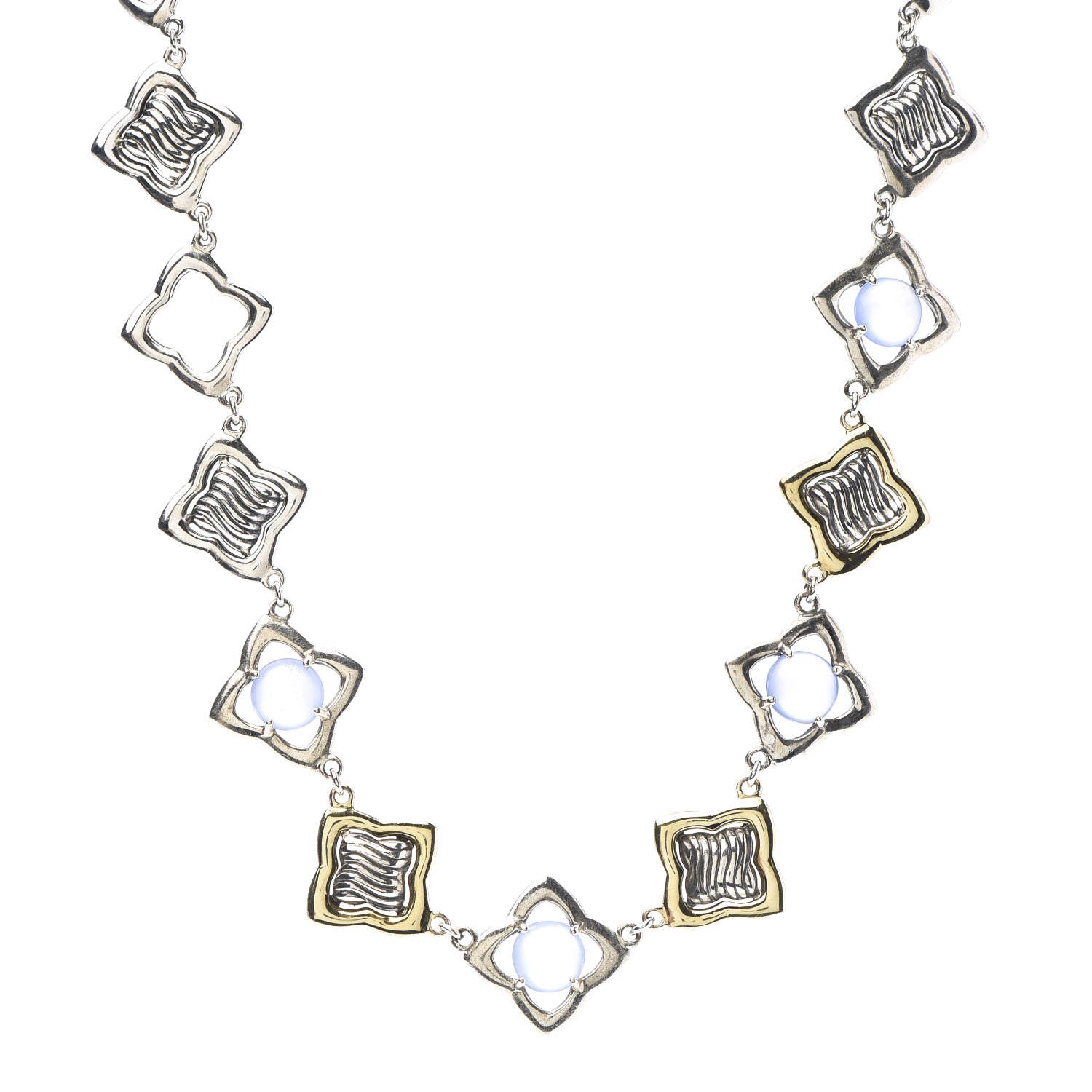 David Yurman Sterling Silver 18K Yellow Gold Chalcedony Quatrefoil Link Necklace 1 of 6