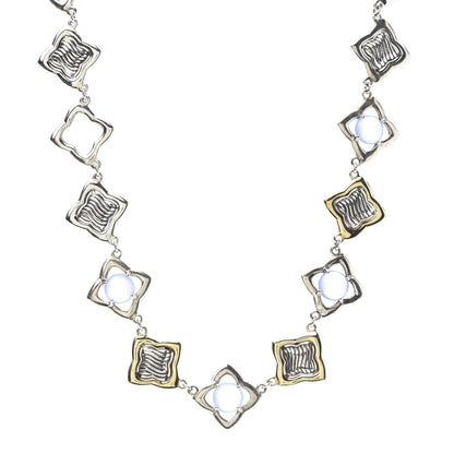 David Yurman Sterling Silver 18K Yellow Gold Chalcedony Quatrefoil Link Necklace 1 of 6