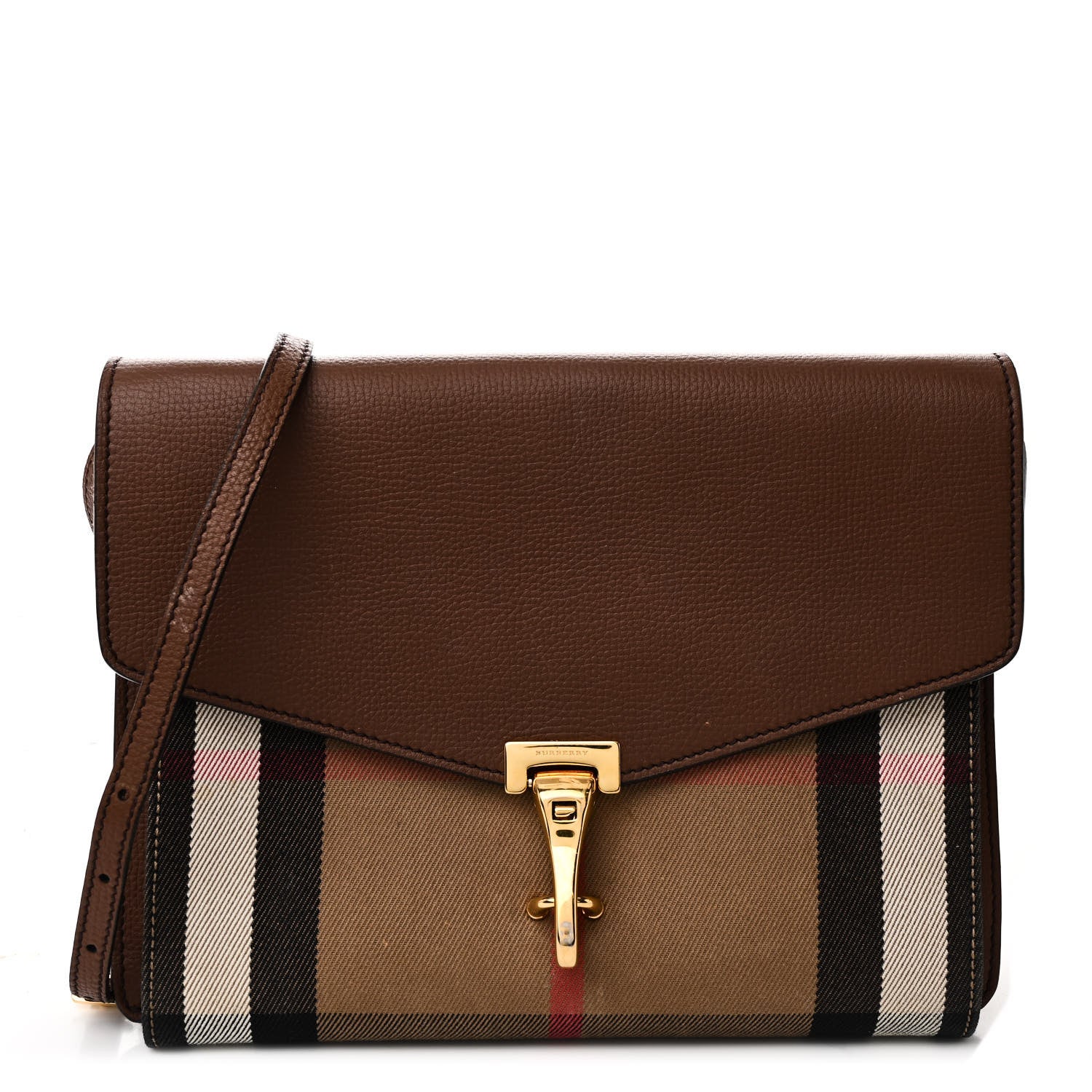 Burberry Derby Calfskin House Check Small Macken Crossbody Bag Tan 1 of 11