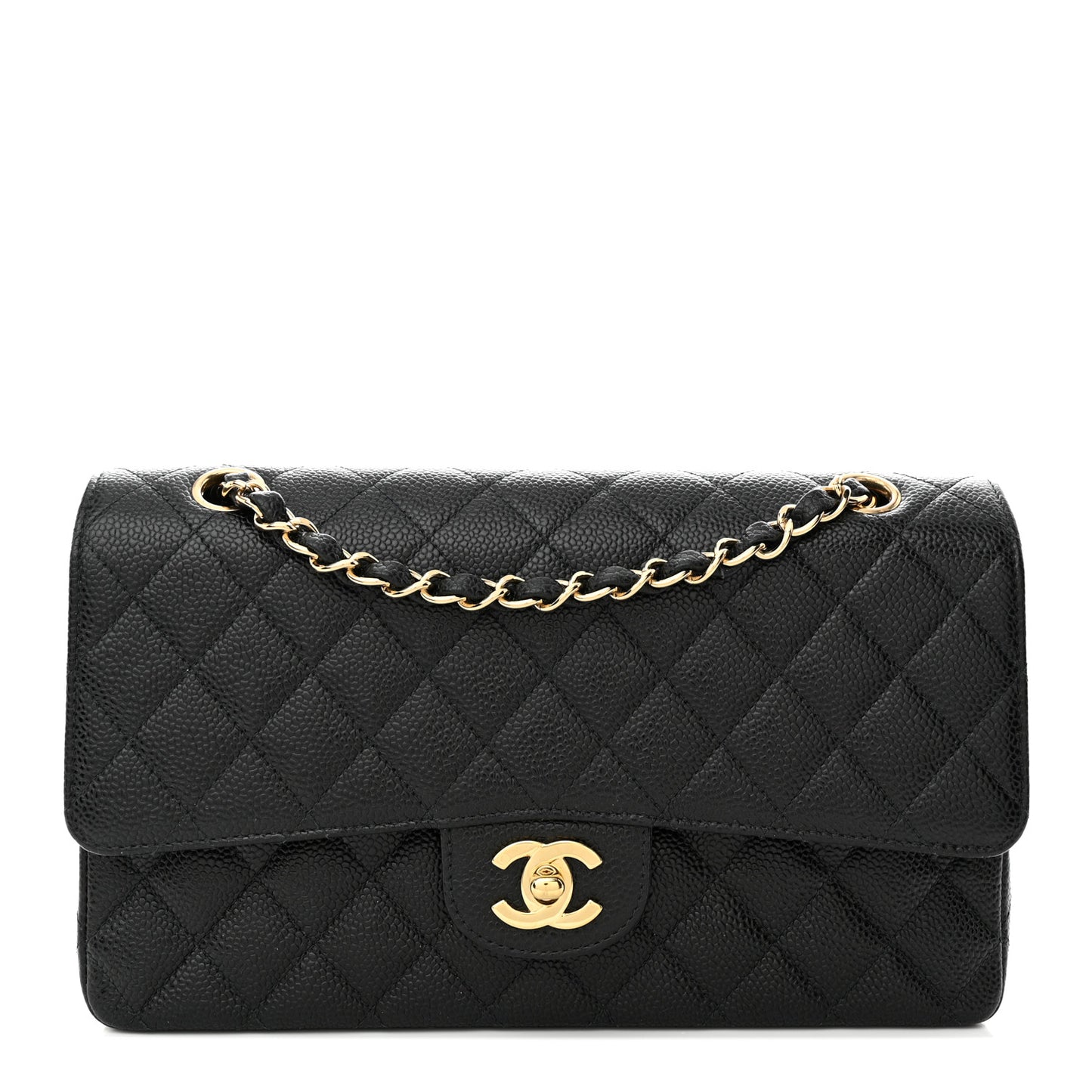 Caviar Quilted Medium Double Flap Black