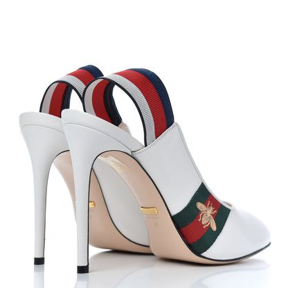Gucci Malaga Kid Web Sylvie High Heel Slingback Pumps 41 White 4 of 11