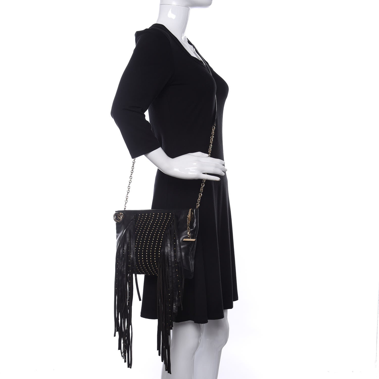 Jimmy Choo Lambskin Suede Studded Fringe Alexia Bag Black 2 of 11