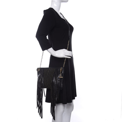 Jimmy Choo Lambskin Suede Studded Fringe Alexia Bag Black 2 of 11