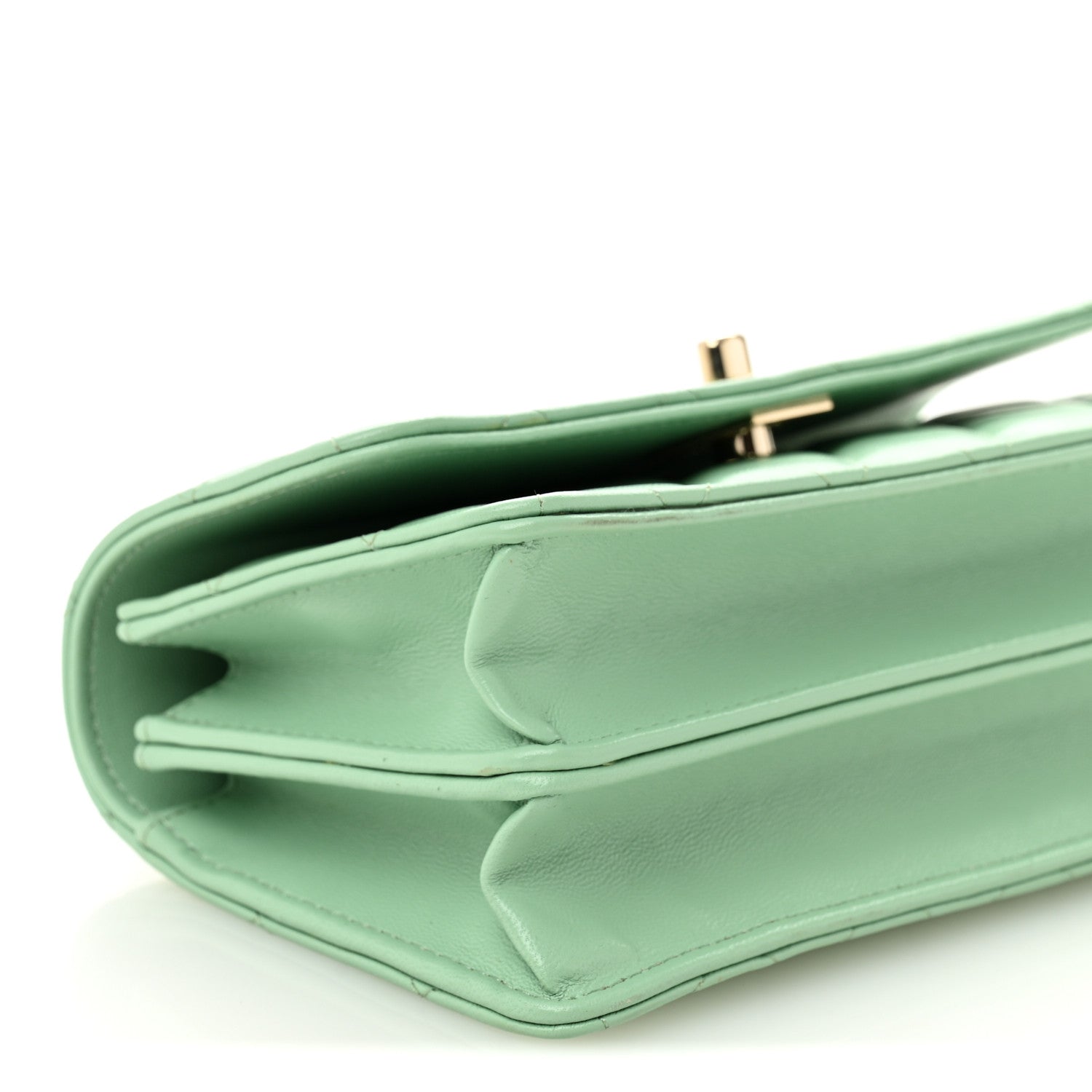 Chanel Lambskin Quilted Pearl Top Handle Clutch With Chain Light Green 10 of 12