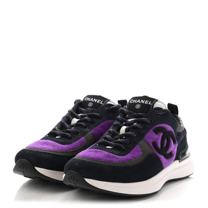 Chanel Suede Calfskin CC Sneakers 40 Purple Navy Black 3 of 12
