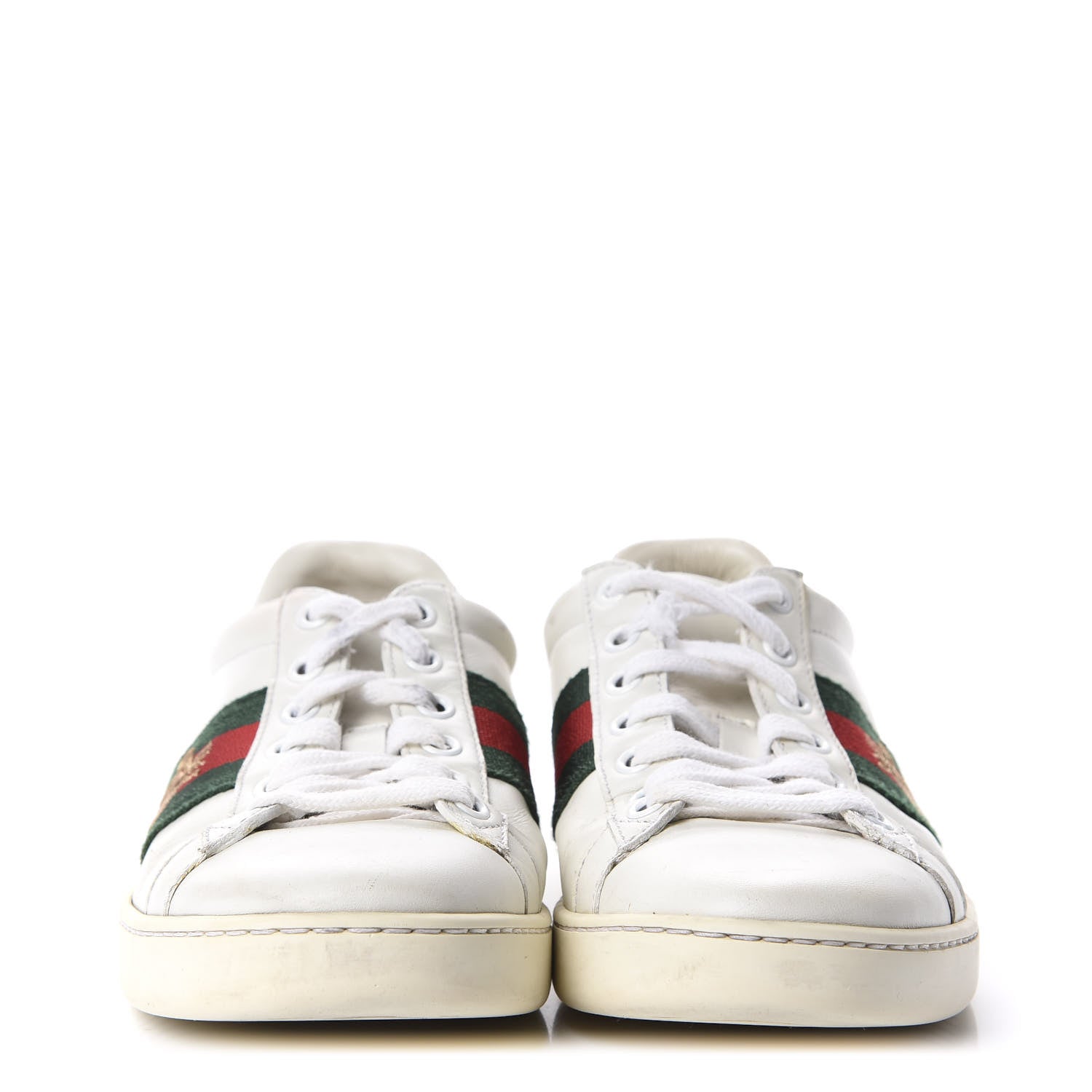 Gucci Calfskin Ayers Bee Embroidered Womens Ace Sneakers 35 White Green 2 of 12