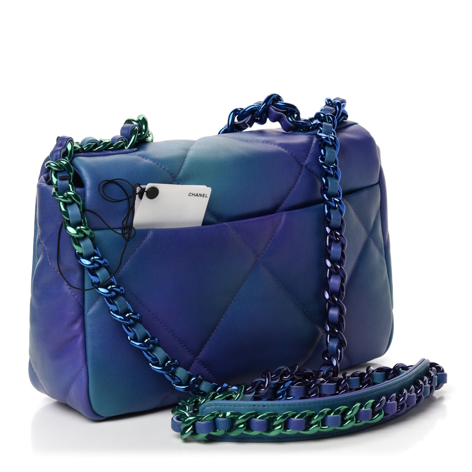 Chanel Tie Dye Calfskin Quilted Medium Chanel 19 Flap Blue Purple 3 of 10