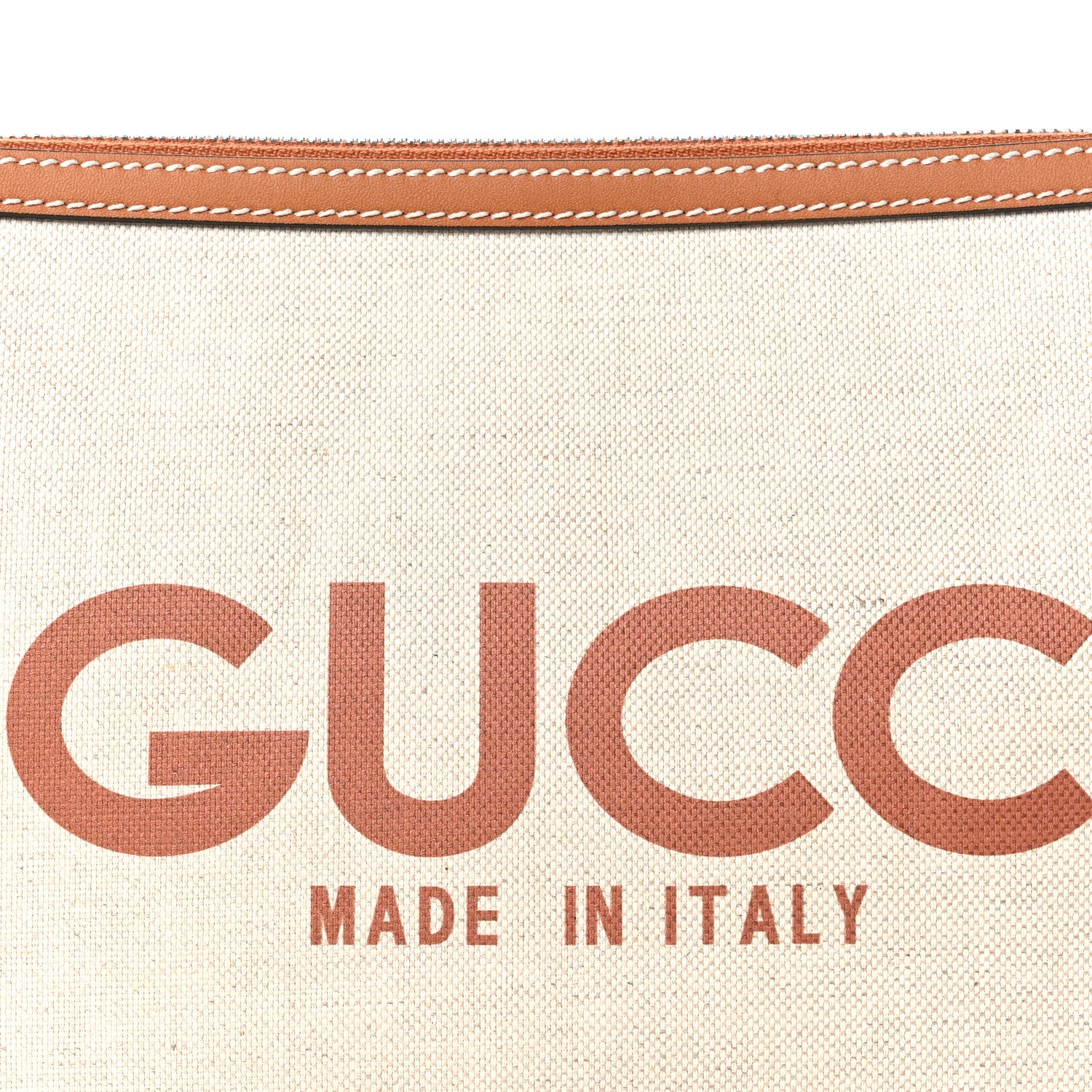 Gucci Canvas Calfskin Logo Print Zip Wristlet Pouch Beige Brown 8 of 8
