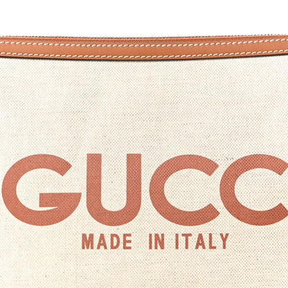 Gucci Canvas Calfskin Logo Print Zip Wristlet Pouch Beige Brown 8 of 8