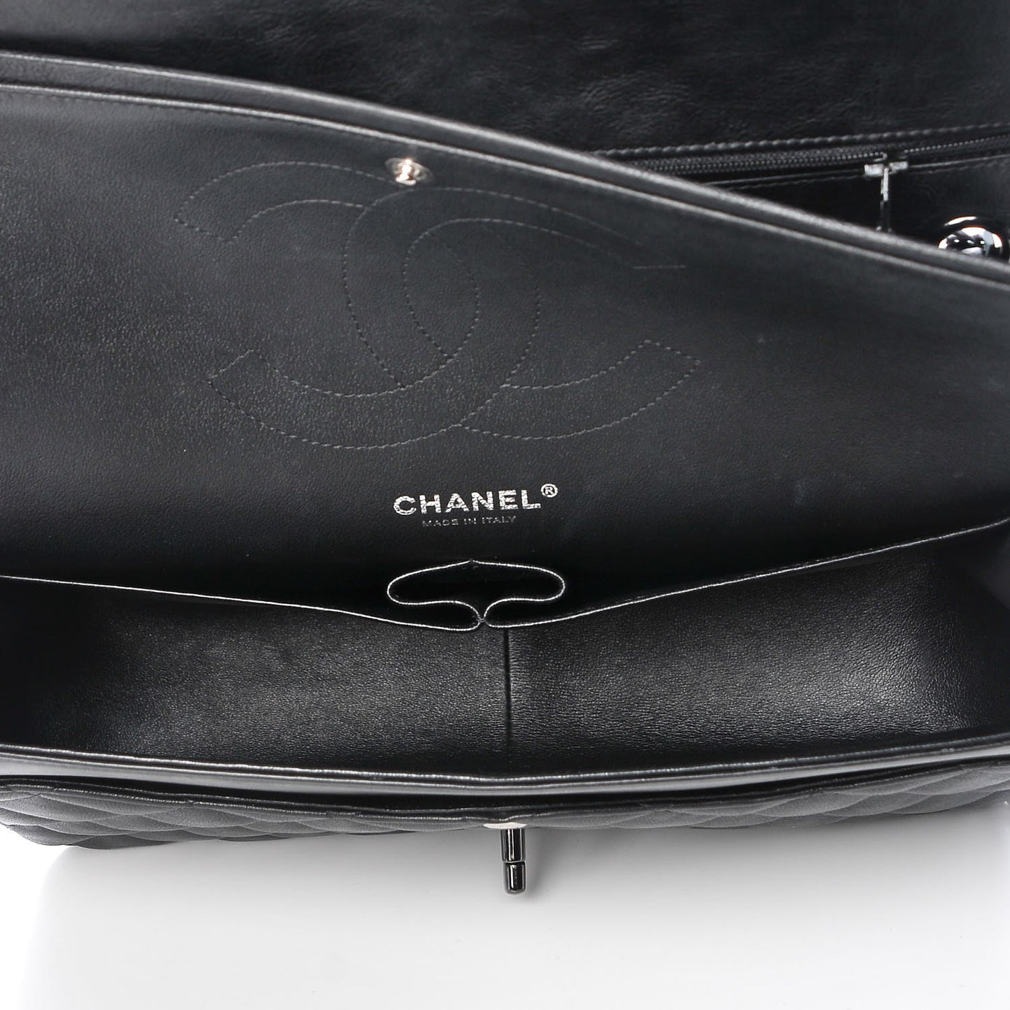 Crumpled Calfskin Quilted Jumbo Double Flap So Black