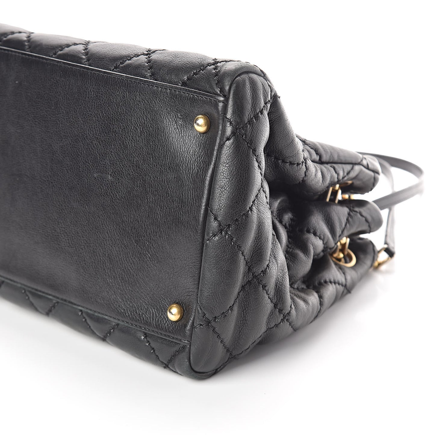 Calfskin Quilted Large Retro Chain Tote Black