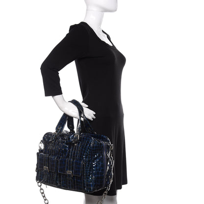 MCM Crocodile Embossed Patent Calfskin Double Pocket Tote Blue 3 of 11
