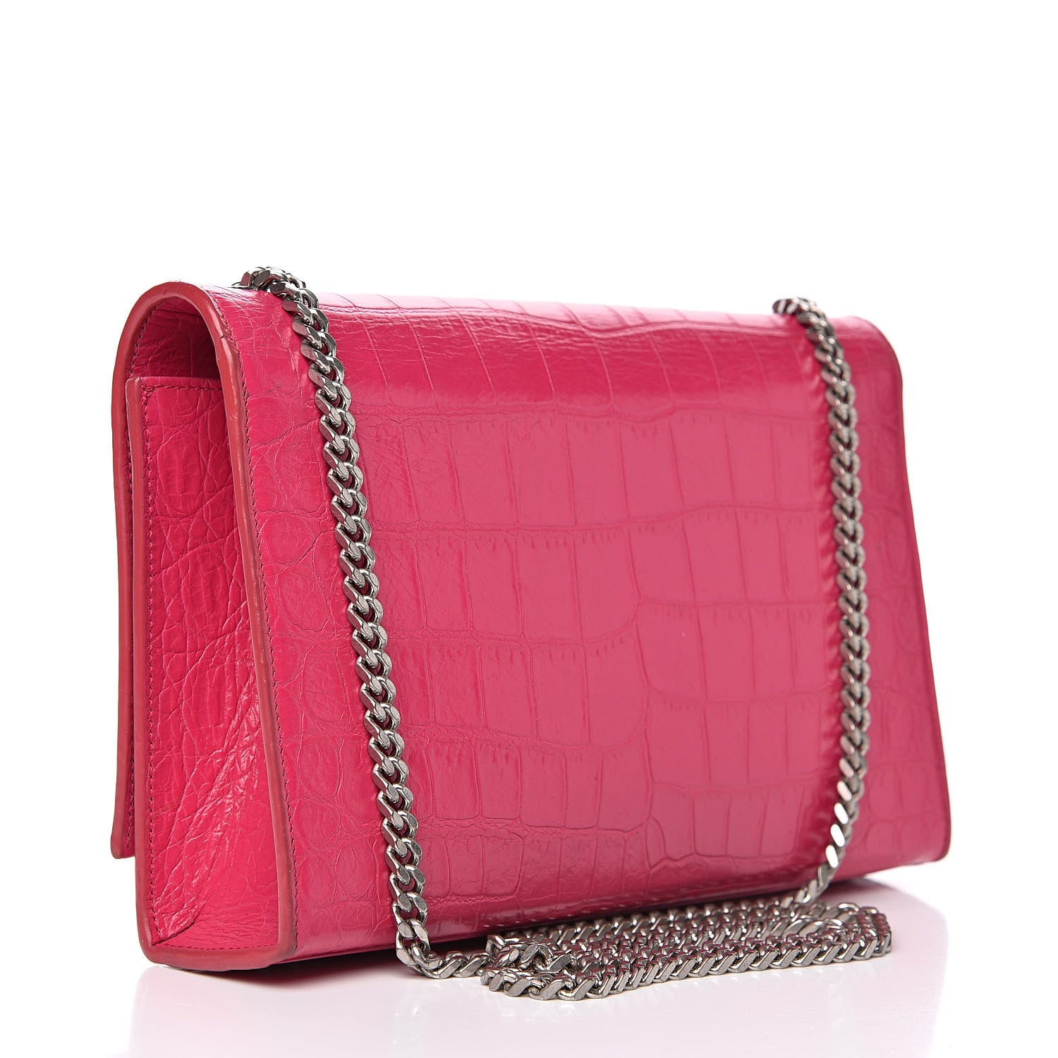 Saint Laurent Calfskin Crocodile Embossed Medium Classic Monogram Kate Tassel Satchel Fuchsia 3 of 15