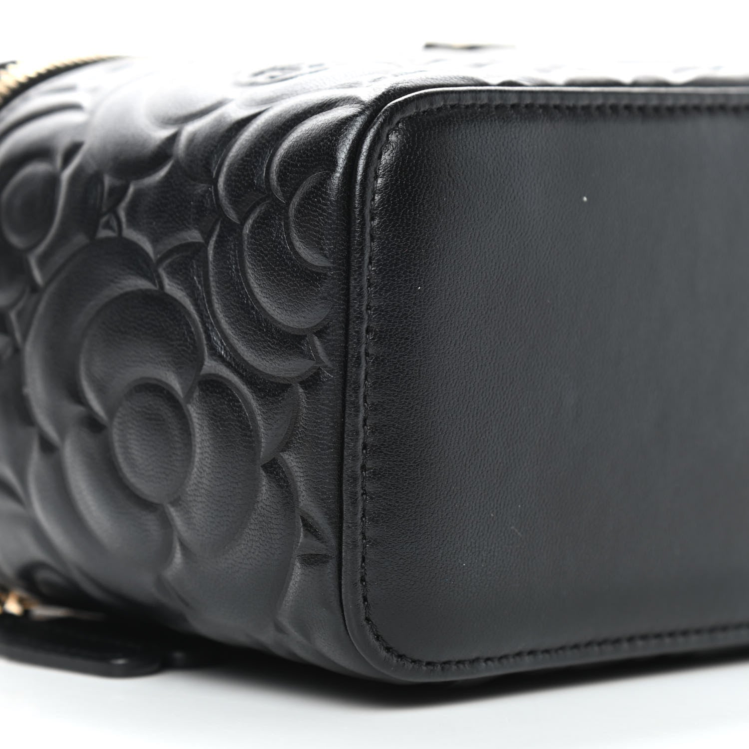 Chanel Lambskin Camellia Embossed Small Vanity Case With Chain Black 8 of 9