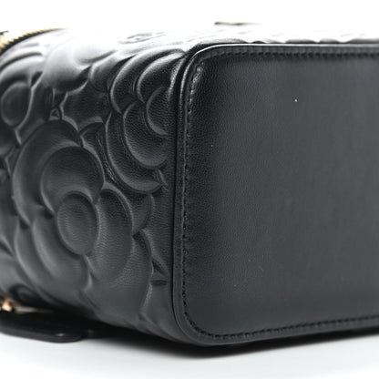 Chanel Lambskin Camellia Embossed Small Vanity Case With Chain Black 8 of 9