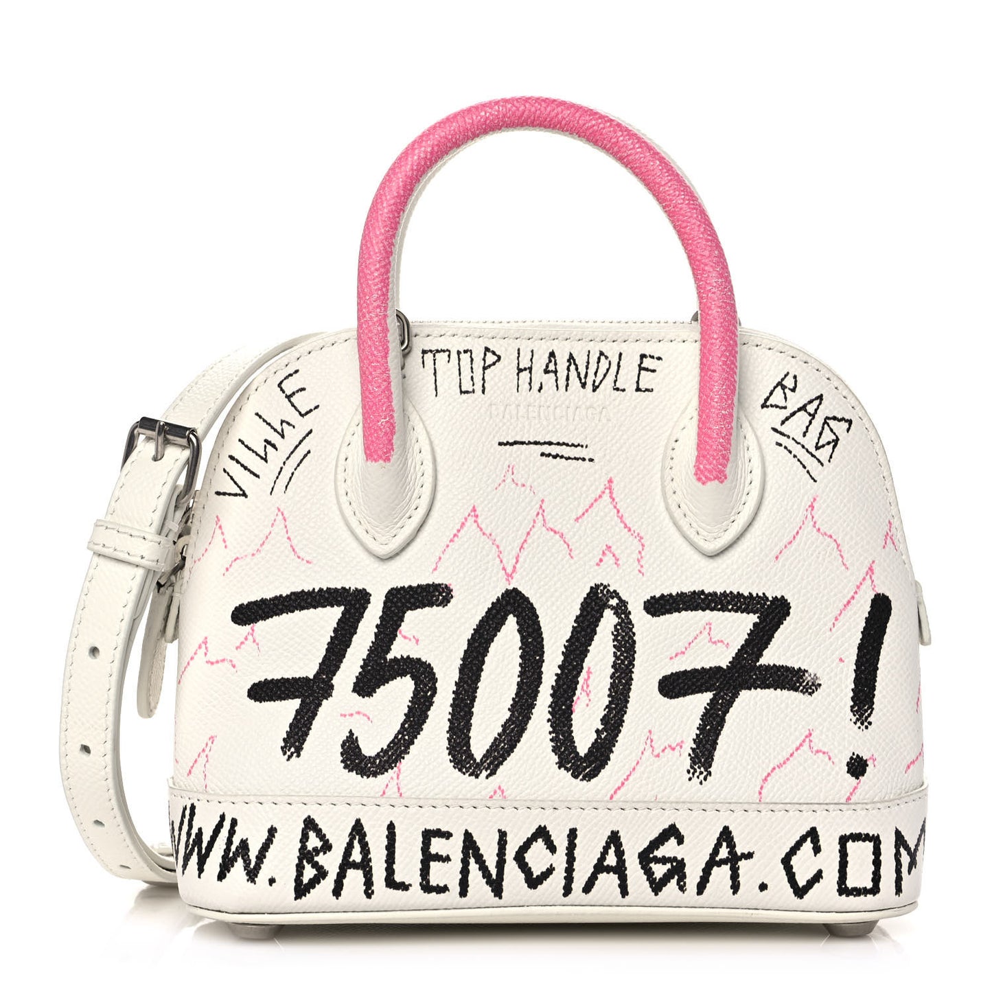 Grained Calfskin Graffiti Print XXS Ville Top Handle Bag White