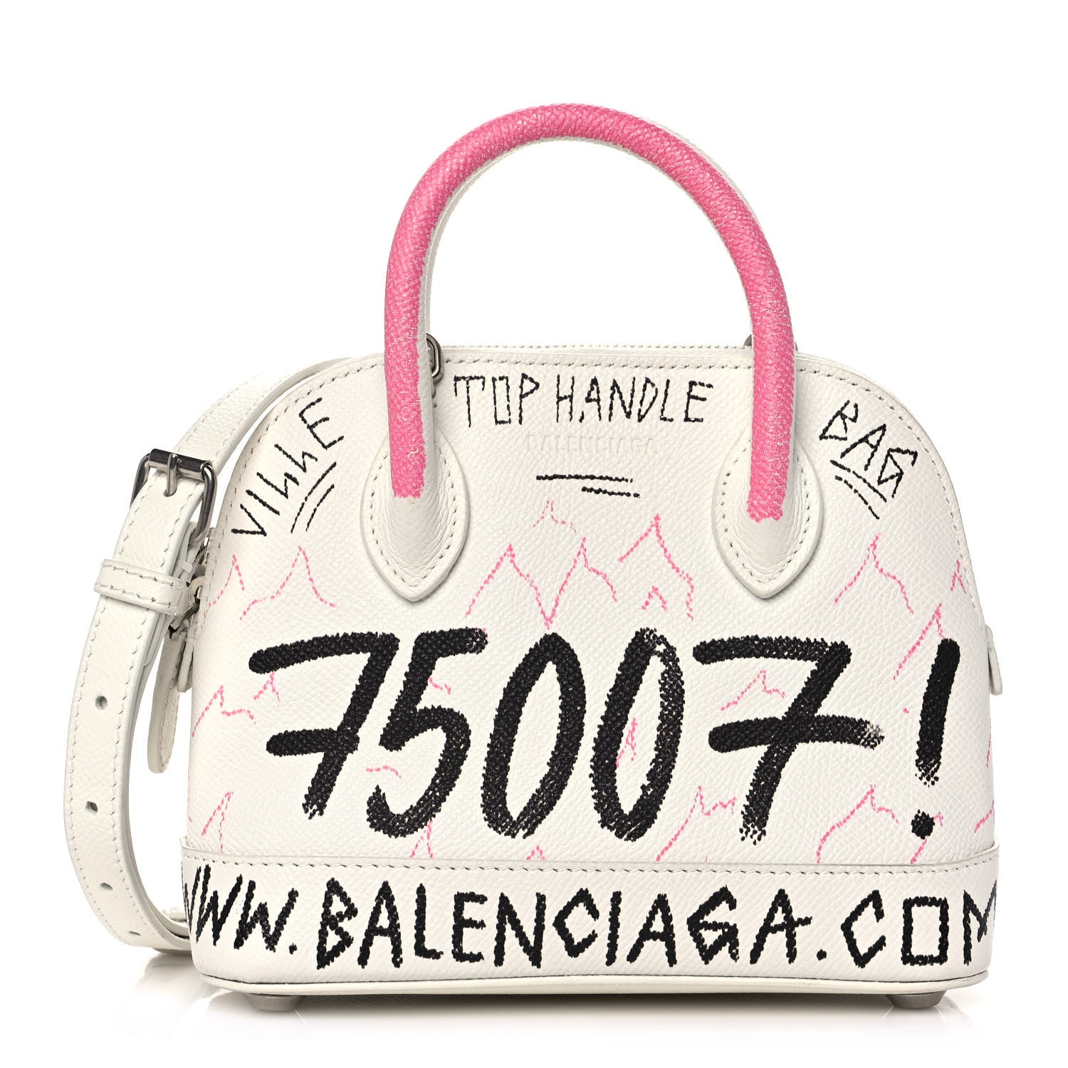Balenciaga Grained Calfskin Graffiti Print XXS Ville Top Handle Bag White 1 of 10