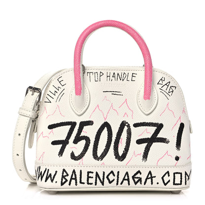 Balenciaga Grained Calfskin Graffiti Print XXS Ville Top Handle Bag White 1 of 10