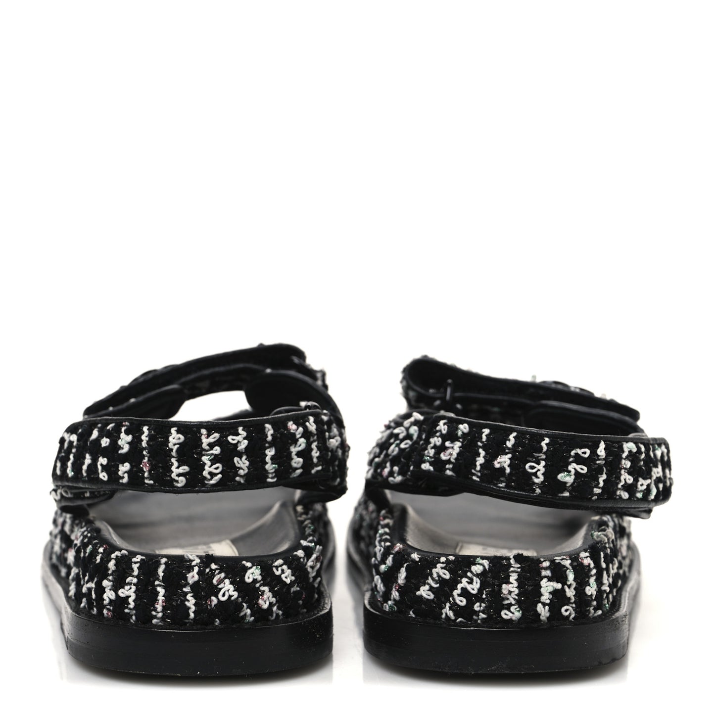Tweed Velcro Dad Sandals 36.5 Black White