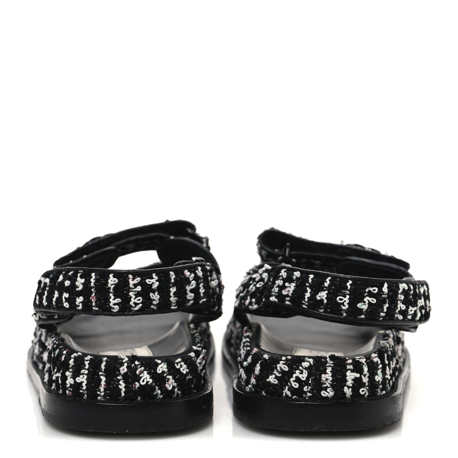 Chanel Tweed Velcro Dad Sandals 36.5 Black White 6 of 10